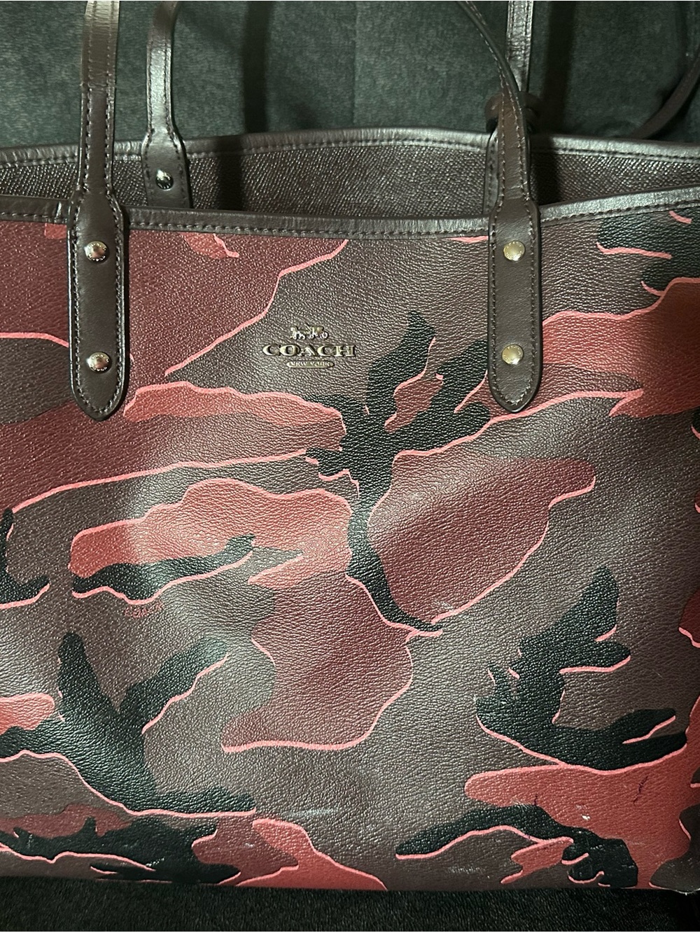 COACH Tote Bag RED Camouflage/Maroon reversible tote purse F31451